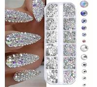 ORGEFY Strass per Unghie 3D con Retro Piatto in Scatola, Gemme per Unghie, Strass in Vetro e Trasparente, Kit per ciondoli per Nail Art, Accessori per Manicure Fai da Te - Trasparenti