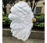 ORGEFY Ventaglio Pieghevole in Piume di Struzzo con 13 Ossa, per Ballerini, spettacoli, Decorazioni per Il palcoscenico, Artigianato, 90 cm, Bianco, Mano Sinistra