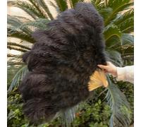 ORGEFY Ventaglio Pieghevole in Piume di Struzzo con 13 Ossa, per Ballerini, spettacoli teatrali, Decorazioni Artigianali, 90 cm, Nero, Mano Destra