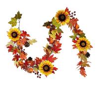 OrgMemory Ghirlanda autunnale con foglie d'acero, 1,8 m, con girasole, bacche e zucca, decorazione autunnale per Halloween, Ringraziamento, matrimonio, caminetto, feste, porta cornice porta sfondo