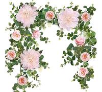 OrgMemory Ghirlanda di Eucalipto, Ghirlanda di Fiori, Arco di Fiori, 180cm, Ghirlanda di Eucalipto Artificiale, per Matrimoni, Decorazione per la Casa (Rosa)