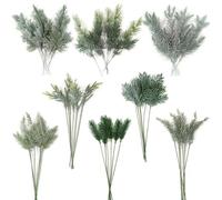 OrgMemory Rami Di Pino Artificiale Di Natale, 48pezzi,8tipi, Plastica Decorativa Per Interni, Giardino, Camera Da Letto, Vaso, Decorazione Composizione Floreale(Di Foglie Invernali)