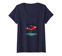 Orgoglio Dominicano: Celebrazione Patriottica del Paradiso dell'Isola Maglietta con Collo a V, Donna, Navy, L