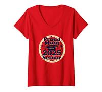 Orgogliosa Mamma di Una Celebrazione della Laurea Senior 2025 Maglietta con Collo a V, Donna, Rosso, XL