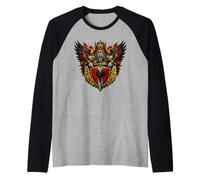 Orgoglioso Combattente Albanese dei Balcani Double Eagle Maglia con Maniche Raglan