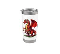 Orgoglioso drago rosso con una palla da rugby Bicchiere termico in acciaio inox doppia parete