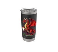 Orgoglioso drago rosso con una palla da rugby Bicchiere termico in acciaio inox doppia parete