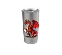 Orgoglioso drago rosso con una palla da rugby Bicchiere termico in acciaio inox doppia parete