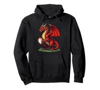 Orgoglioso Drago Rosso con Una Palla da Rugby Felpa con Cappuccio
