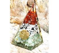 Orgone Piramide Grande Fiore della Vita Esagonale 3 Gemme Orgonite Reiki...