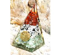 Orgone Piramide Grande Fiore della Vita Esagonale 3 Gemme Orgonite Reiki Gemm...