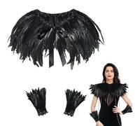Orgoue Capo di piume, Scialle di piume Scialle di piume nero per donne Mantelli gotici di Halloween per donne con guanti di piume