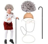 Orgoue Set di 6 parrucche per nonna, accessori per costume della nonna, accessori per cosplay, per la nonna, per cosplay, per la vecchia signora, per cosplay con parrucca, per la nonna, con bastone