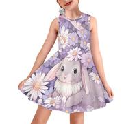 ORGYPET Vestiti senza maniche per ragazze e bambini Twirly Swing Dress for Summer A-Line Playwear Dress, Coniglio pasquale, 11-12 Anni