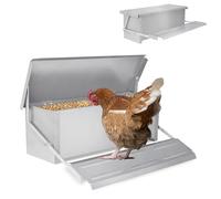 ORHEYA Mangiatoia automatica per polli in acciaio zincato, mangiatoia automatica con pedale e coperta, impermeabile e a prova di ratti, mangiatoia per pollame