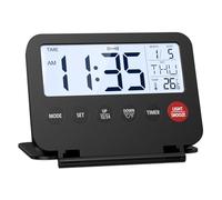 ORIA Sveglia Digitale da Viaggio, Sveglia da Comodino a Batteria con Display LCD, Temperatura e Data, Retroilluminazione, Snooze, Conto alla Rovescia, 12/24 Ore per Camera da Letto, Ufficio, Viaggi