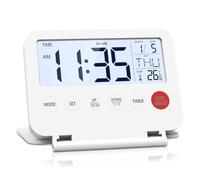 ORIA Sveglia Digitale da Viaggio, Sveglia da Comodino a Batteria con Display LCD, Temperatura e Data, Retroilluminazione, Snooze, Conto alla Rovescia, 12/24 Ore per Camera da Letto, Viaggi - Bianco
