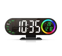 ORIA Sveglia Specchio LED 8.5 Pollici Doppia Allarme | Display Data/Giorno/Settimana/Temperatura/Umidità, Luce Notturna 16 Colori, Luminosità Regolabile, Snooze
