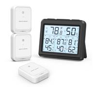 ORIA Termometro Igrometro Digitale con 3 Sensori Remoti, Misuratore di Temperatura e umidità per Interno Esterno, Stazione Meteo Wireless con Retroilluminazione, Icona Comfort - Nero