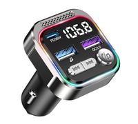 ORIA Trasmettitore FM Bluetooth per Auto, Vivavoce Bluetooth 5.3 per Auto con Ricarica Rapida PD 36W+QC3.0, Sincronizzazione LED Musicale, Luce Ambientale Colorata, Supporta Disco USB