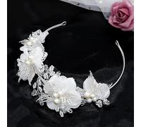 Oriamour Accessorio per capelli con fiori bianchi, per matrimonio, comunione, per ragazze, accessorio per capelli da principessa, per feste di compleanno, prima comunione, argento