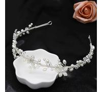 Oriamour Accessorio per capelli da ragazza con fiori, accessorio per capelli da bambina, color argento, con perle di cristallo, accessorio per compleanni, feste, prima comunione, matrimonio
