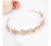Oriamour Cerchietto da sposa con perline, realizzato a mano, con strass, accessorio per capelli da sposa, damigella d'onore (oro)