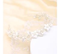 Oriamour Cerchietto per capelli da sposa con fiori in ceramica per donne e ragazze, fascia con perle e foglie (argento)