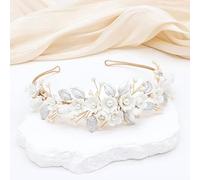 Oriamour Cerchietto per capelli da sposa con perle e foglie, per donne e ragazze, accessorio per capelli da sposa per compleanni, balli di fine anno (oro)