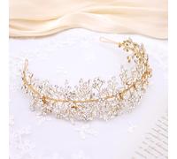 Oriamour Cerchietto per capelli da sposa con strass, fatto a mano, con foglie, accessorio per capelli da sposa (oro)