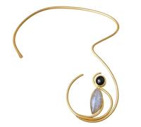 Oriana Accesorios Collana con pietra di luna e ossidiana argentata, motivo geometrico dorato, ciondolo minerale naturale