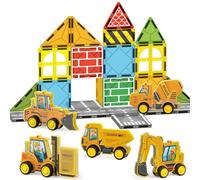 Oriate Magnetic Tiles Engineering Construction Vehicle Road Set Kids Toys Games with Magnetic Blocks STEM Educational, City Sensory Magnet Tiles, Birthday Gifts for Kids ages 3+ Boys Girls Toys with