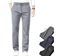 Oribloom Pantaloni da uomo, Orinbloom, pantaloni casual leggeri, AirFlexion, elasticizzati, in seta ghiacciata, pantaloni casual intelligenti, Grigio chiaro, L