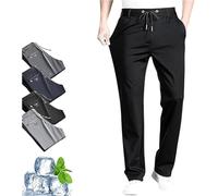 Oribloom Pantaloni da uomo, Orinbloom, pantaloni casual leggeri, AirFlexion, elasticizzati, in seta ghiacciata, pantaloni casual intelligenti, Nero , L