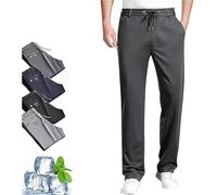 Oribloom Pantaloni da uomo, Orinbloom, pantaloni casual leggeri, AirFlexion, elasticizzati, in seta ghiacciata, pantaloni casual intelligenti, grigio, L
