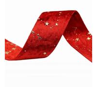 ORICALCHASM Nastro di Velluto, Nastri in Velluto Dorato a Doppia Faccia con Stella Dorata, 2 Metri, Fiocco, Berretto, Fai da Te, Accessori for Abbigliamento, Feste(Red 5cm)