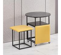 ORICALCHASM Tavolo da pranzo combinato 5 in 1 con 4 sgabelli, tavolino salvaspazio impilabile, sgabello poggiapiedi impilabile, divano a cubo e tavolo(Yellow,Black desktop)