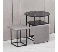 ORICALCHASM Tavolo da pranzo combinato 5 in 1 con 4 sgabelli, tavolino salvaspazio impilabile, sgabello poggiapiedi impilabile, divano a cubo e tavolo(Light Gray,Black desktop)