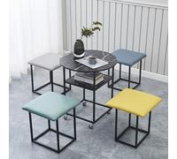 ORICALCHASM Tavolo da pranzo combinato 5 in 1 con 4 sgabelli, tavolino salvaspazio impilabile, sgabello poggiapiedi impilabile, divano a cubo e tavolo(Colorful,Black desktop)