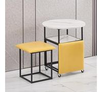 ORICALCHASM Tavolo da pranzo combinato 5 in 1 con 4 sgabelli, tavolino salvaspazio impilabile, sgabello poggiapiedi impilabile, divano a cubo e tavolo(Yellow,White desktop)