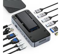 ORICO 12-in-1 Hub USB C con Case SSD M.2, Docking station USB C Senza Attrezzi con Ventola Integrata, HDMI, DP, Gigabit Ethernet, 100W PD, SD/TF, Audio/Mic, 10Gbps USB A & USB C & 2* 5Gbps USB A-M2P11