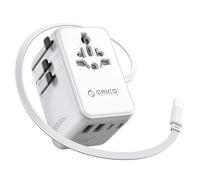 ORICO 70 W GaN3 - Adattatore universale da viaggio con 3 porte USB-C e 2 USB-A, adattatore universale da viaggio per Francia a UE, Inglese, USA, AU, Cina, Giappone, Tailandia - UAX (bianco)
