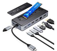 ORICO 8 in 1 USB C Docking Station con Case SSD M.2, USB C Hub con SSD M.2 NVMe/SATA, 10Gbps, 4K@60Hz HDMI, 100W PD, Ethernet, Lunghezza del Cavo 15cm - OM28PR