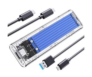 ORICO Case SSD NVMe M.2, USB Adattatore Type-C Enclosure USB3.1 Gen2 10Gbps Trasparente Esterno Disco Rigido per M.2 M-Key/B+M Key 2232/2250/2260/2280 SSD, con Cavi USB C TO A e C TO C (Blu)-TCM2