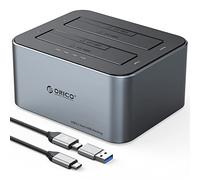 ORICO Docking Station Hard Disk per 2.5/3.5 pollici SSD/HDD, Alluminio Dual bay USB 3.2 Gen 2 Hard Drive Clone Docking Station, Supporta Clone Offline e UASP, 2 x 18 TB, con Alimentazione.