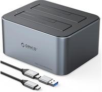 ORICO Docking Station Hard Disk per 2.5/3.5 pollici SSD/HDD, Alluminio Dual bay USB 3.2 Gen 2 Hard Drive Clone Docking Station, Supporta Clone Offline e UASP, 2 x 18 TB, con Alimentazione.