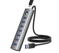 ORICO Hub USB 3.0, Hub USB 5Gbps in Alluminio 7 Porte, Cavo Lungo 100CM con Porta di Alimentazione 5V/3A Type-C, Adattatore USB 3.0 Multipla Compatibile con MacBook, PS4, Surface Pro, HP