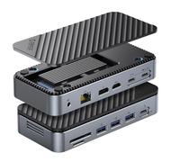 ORICO Hub USB C 12 in 1 con Alloggiamento M.2 SSD, Docking Station USB-C senza Utensili con Ventilatore, HDMI, DP, Gigabit Ethernet, 100 W PD, SD/TF, Audio/Mic, 10 Gbps USB A&C 2 * 5 Gbps USB A M2P11