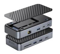 ORICO Hub USB-C 9 in 1 con alloggiamento SSD M.2 NVMe 10 Gbps, docking station senza attrezzi con ventola, Gigabit Ethernet, 100 W PD, SD/TF, tipo C e USB A per laptop, MacBook Mac mini -M2P7