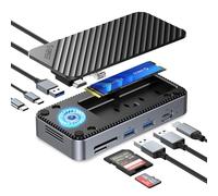 ORICO Hub USB C con SSD NVMe M.2, docking station 10 in 1 con ventola integrata, adattatore USB 3.2 Gen2 M.2 NVMe/SATA SSD, supporto 4K HDMI 100W PD, SD/TF, Gigabit Ethernet